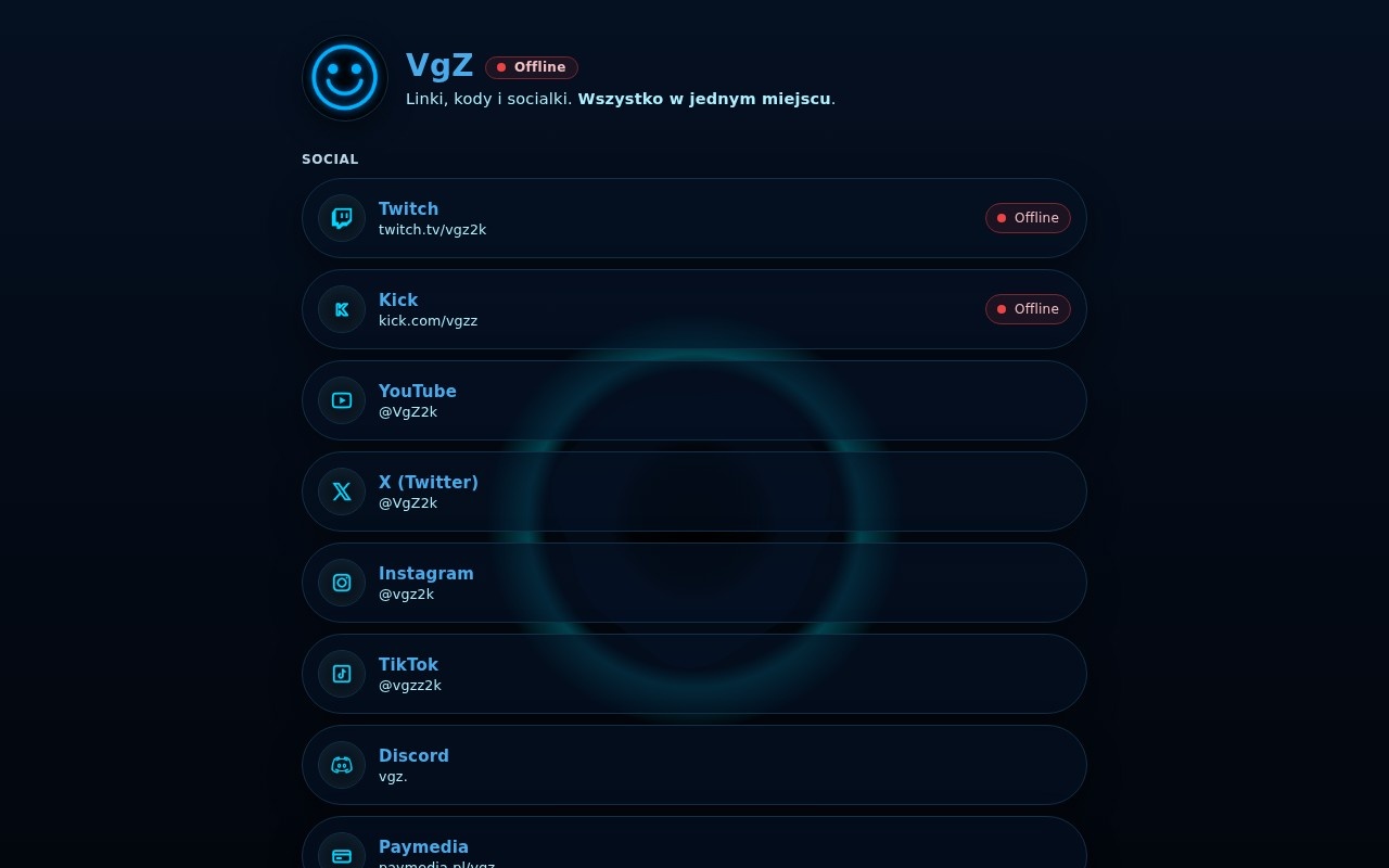 VGZ — streamer link hub (one-page)